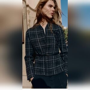 Zara PLAID CARDIGAN WITH BELT (M)